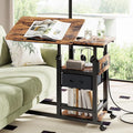 Adjustable Overbed Bedside Table with Wheels, Charging Station by DAPOTUGI