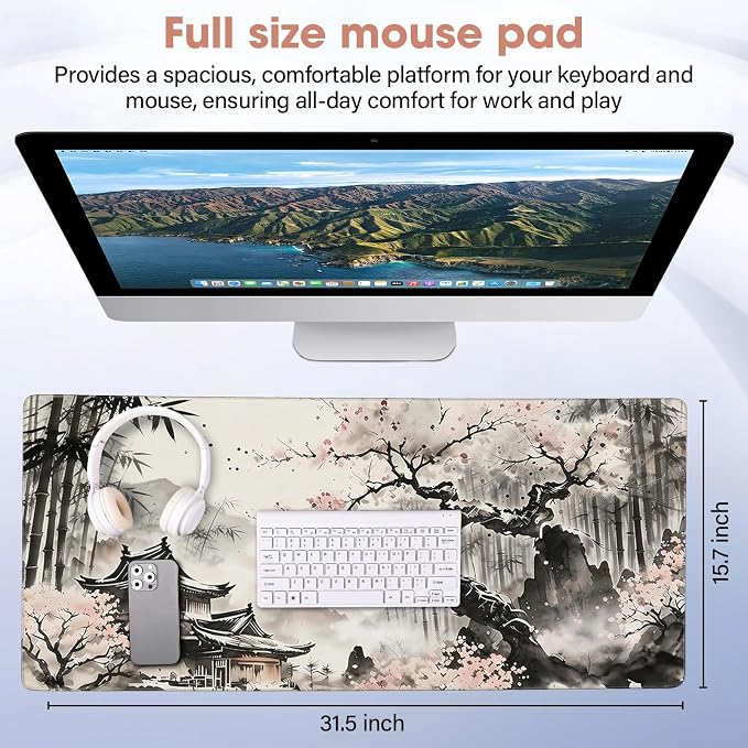 Desk Pad 31.5x15.7 Inch for Computer - Large Mouse Pad, Bamboo | Non Slip Base Smooth Surface for Optical and Laser Mouse - Image 2