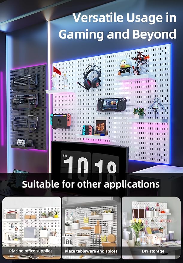 Pegboard Wall Organizer Kit, Modular Storage System, White | 4 Modular 11.8" Pegboards with Hooks & Storage Baskets, Durable ABS/HIPS for Gaming, Office, Craft & Home Organization - Image 3