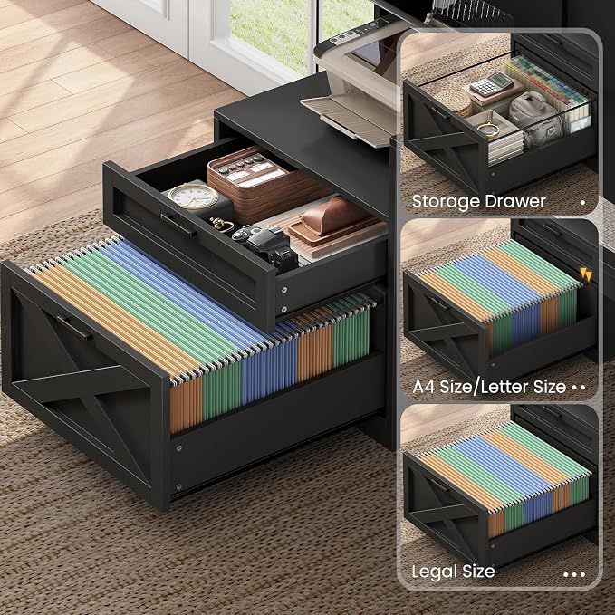 SEDETA Farmhouse L Shaped Computer Desk with Double Hutch, Storage Drawers - Image 8