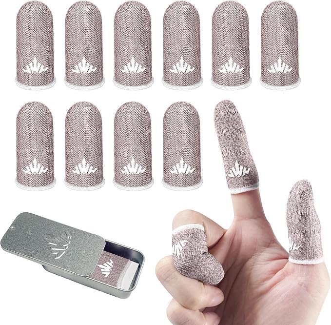 10 Pack Silver Fiber Dedales Gamer Anti Slip Sweat Proof Gaming Finger Sleeves Cots Mobile Phone Gloves Guantes para Durable Thumb Covers for Pubg (Pink 10-Pack + Storage Box) by Unknown