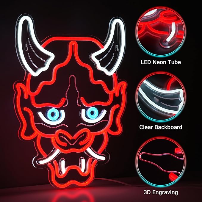 Kavaas Hannya Mask Neon Sign, Anime Japanese Neon Sign for Gamer Room Bar Tattoo Studio Decor | LED Oni Mask Neon Light for Bedroom Boys, Gaming Wall decor - Best Gamer Gifts for Teenage Boys, Christmas - Image 4