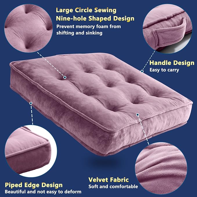 1 MIDDLE ONE Floor Pillow Set of 2, Memory Foam Meditation Cushion, Floor Cushions for Adults Sitting, Large Square Seat Cushions for Yoga, Living Room, 20x20 Inch (Purple) - Image 4