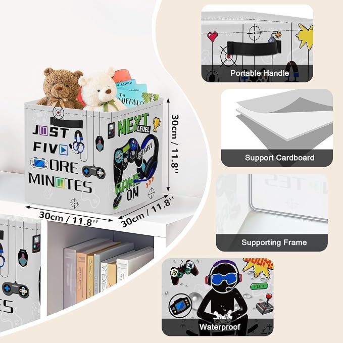 Clastyle 11.8" Gaming Storage Basket Set of 3 for Kid Boy Toy Clothes Bin - Image 3