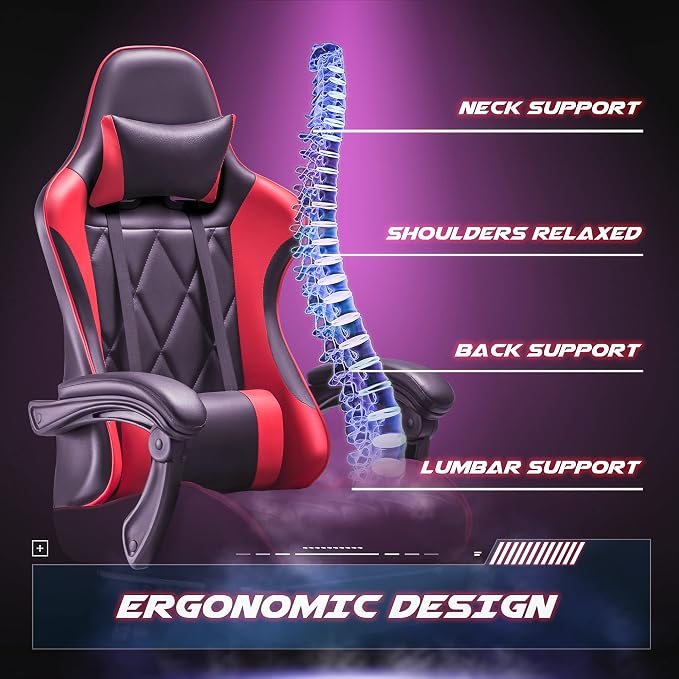 Homall Gaming Chair, Computer Chair with Footrest and Massage Lumbar Support, Ergonomic High Back Video Game Chair with Swivel Seat and Headrest (Red) - Image 4