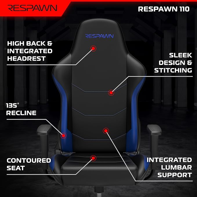 Respawn 110 Gaming Chair, Ergonomic Office Chair with Headrest | Ergonomic gaming chair with lumbar support, high back, height adjustment and tilt for work, gaming, and streaming - Image 3