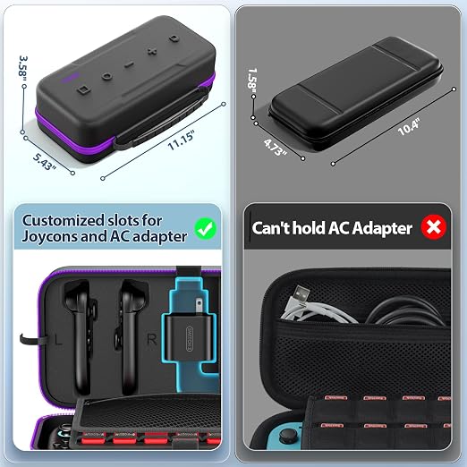 OIVO Carrying Case Compatible with 2025 Nintendo Switch, Portable Switch 2 Travel Carry Case Fit for Joy-Con 2 & Adapter, Hard Shell Protective Pouch Bag with 24 Game Slots, Purple - Image 8