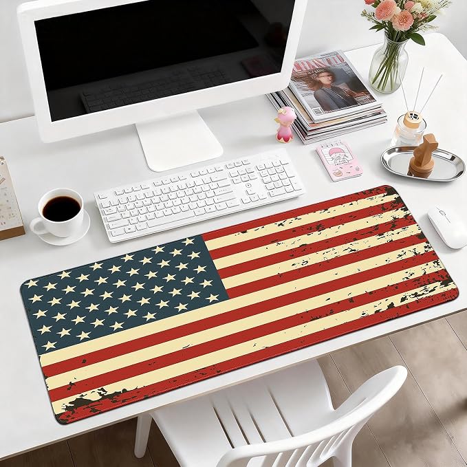 Gaming Desk Mat with Silky Smooth Surface & Exquisite Patterns,31.5x11.8 Inches Large-Sized Mouse Pad, Perfect for Extended Gaming,Work,and Home Office Decor (American Flag 2) - Image 2