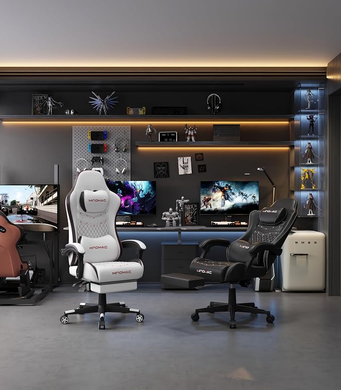 Gaming Chair,Big and Tall Gaming Chair 400lbs Office Chair with Footrest, 90-155° Recline & Removable Headrest Lumbar Support[Spring + 4D Sponge] (White) - Image 2