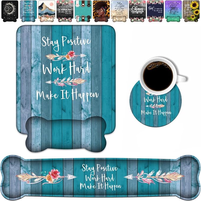 Keyboard Wrist Rest and Mouse Pad Wrist Support Set, Inspirational Quote Stay Positive Work Hard and Make It Happen Non-Slip Rubber PU Base for Home Office Working Studying Easy Typing & Pain Relief by Unknown