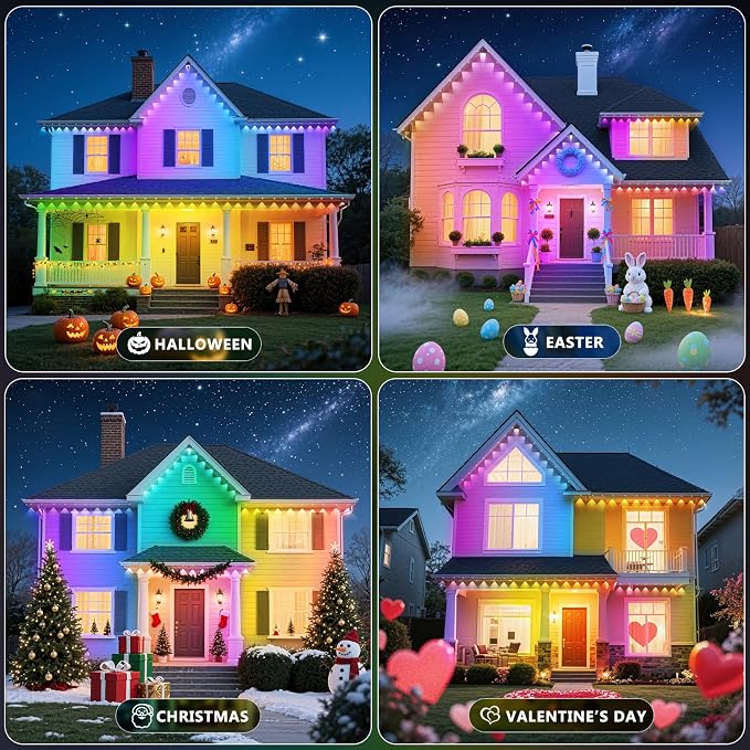 LETIANPAI 200FT Permanent Outdoor Lights,RGB Eaves Lights with App Control Remote,DIY Scene Modes IP67 Waterproof Outdoors Under Eave Lighting,Outdoor Light for Garden Decor - Image 7