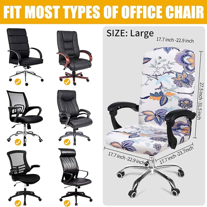 Smiry Stretch Printed Office Computer Desk Chair Covers, Beige | Universal Desk Rotating Chair Slipcovers Removable Washable, Soft Fit Anti-Dust Spandex Protector Cover with Zipper - Image 5