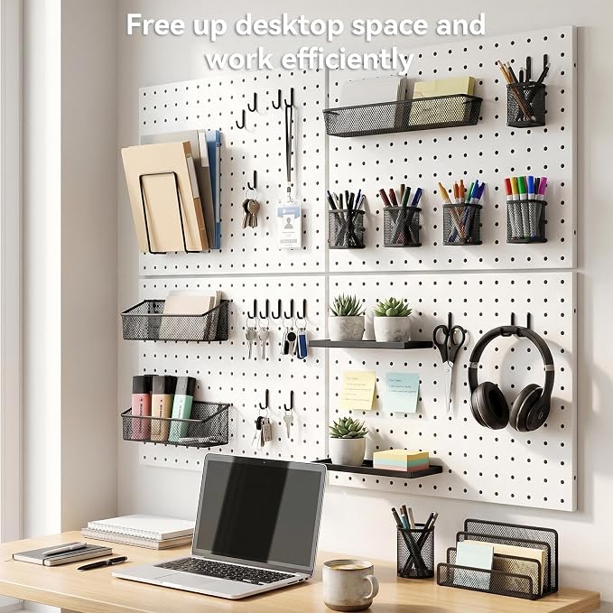 White Peg Board, 4 Pack Pegboard Wall Organizer, Metal Peg Board for Garage Tool Storage, , 4 Each 16" X 12" Heavy Duty Pegboard for Walls Home, Office Organization - Image 4