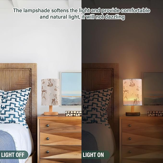 Bedside Table Lamp Woodland Animals Nightstand Lamp with Wood Forest Deer Floral Pink Desk Lamps for Bedroom Living Room Nursery Office Home Decor - Image 4