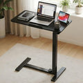 Adjustable Overbed Bedside Table with Hidden Wheels, Mobile Standing Desk with Pneumatic Lift, Portable Computer Workstation Cart for Bed, Couch, Office, Sofa, Black by HAPPYMONTLLC