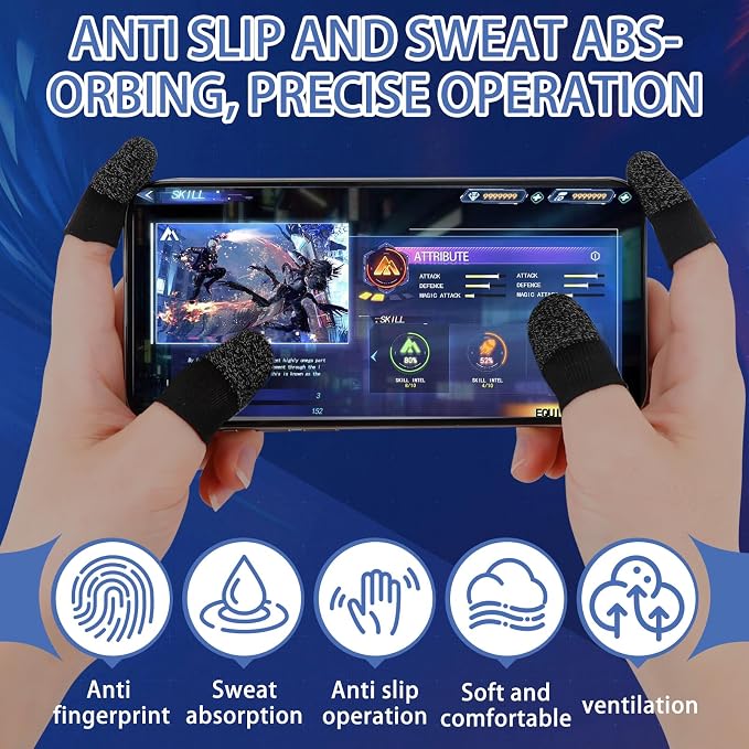 10 Pcs Gaming Finger Gloves Sleeves, Gamer Touch Screen Finger Tips, Silver Fibers Breathable Sweatproof Mobile Game Assist Smooth Thin Thumb Protector Compatible with All Touchscreen Devices - Image 7