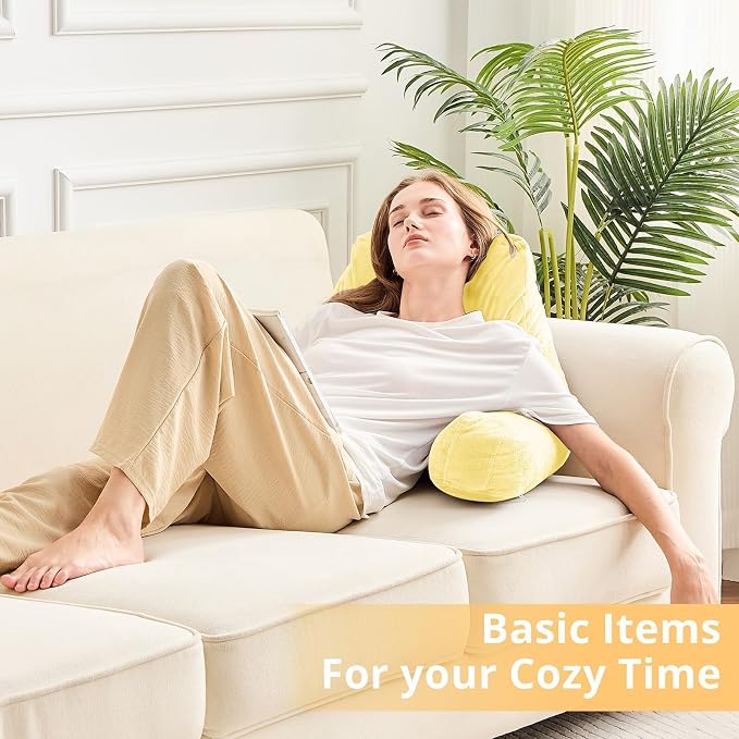 Sasttie Reading Pillow for Bed, Back Pillow for Sitting Up, Light Yellow - Image 6