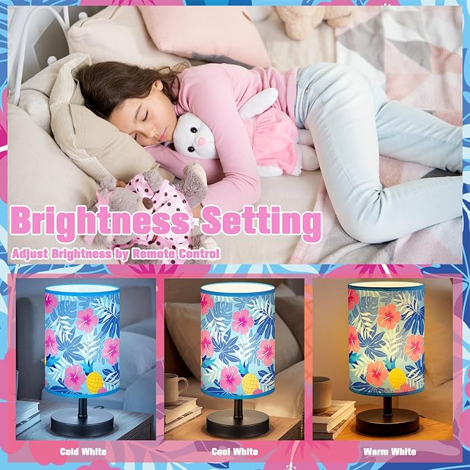 Glooglitter Summer Hawaii Hibiscus Table Lamp 3 Colors Dimmable Lights 11.02 x 5.12 Inch Palm Leaves Pineapple Tropical Night Light Bedside Lamps Decoration for Bedroom Desk Birthday Gifts - Image 4