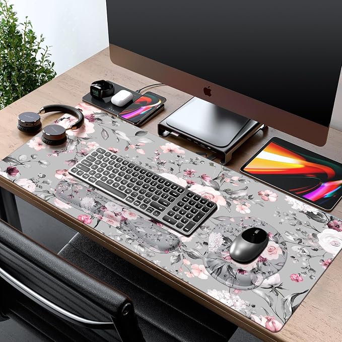 iCasso Desk Blotter for Workspace, Pink Floral 35.4"x15.7" Mousepad - Image 7