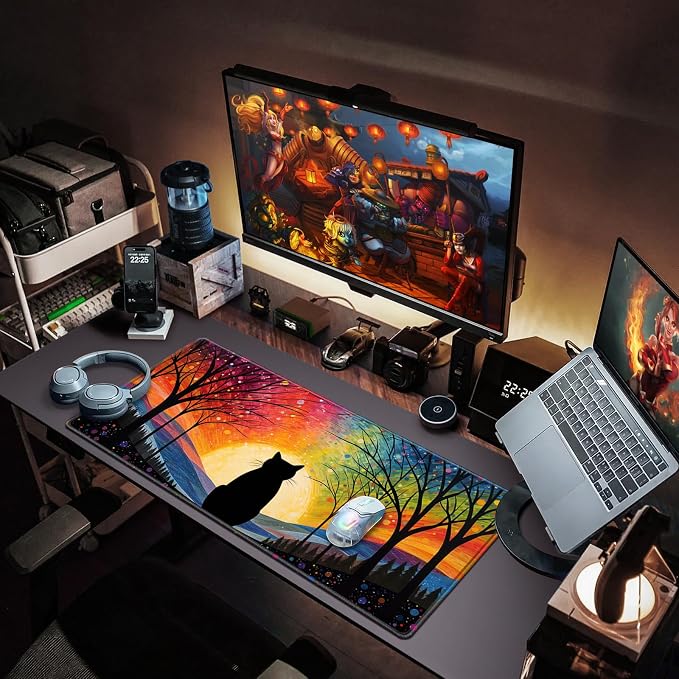 Canjoy Gaming Mouse Pad, 31.5x15.7in Anime Kawaii Large Mouse Pads for Desk | Cute Black Cats Desk Mat for Keyboard and Mouse Computer Big Full Size Desk Pad with Non-Slip Rubber Base and Stitched Edge - Image 7