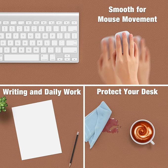 Hsurbtra Desk Pad, 30" x 14" PU Leather Desk Mat, XL Extended Mouse Pad, Waterproof Desktop Blotter Protector, Non-Slip Ultra Thin Large Laptop Keyboard Writing Mat for Office Home, Dark Apricot - Image 4
