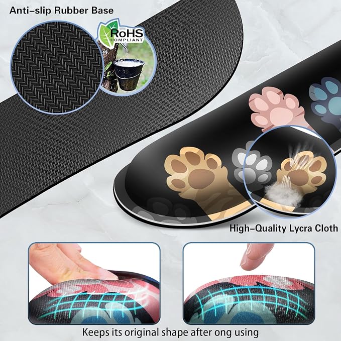 Canjoy Desk Mat with Wrist Rest, Anime Cat Paws Keyboard and Mouse Pad - Image 4