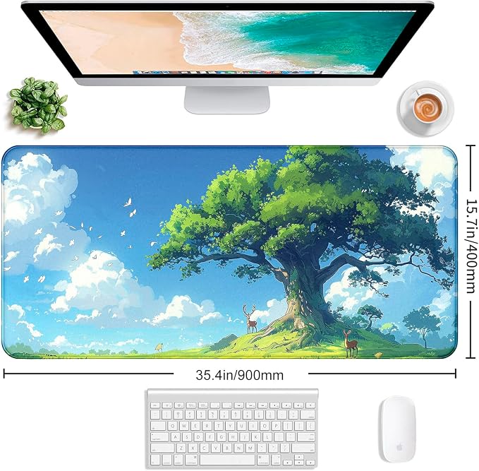 Large Green Plant Outdoor Landscape Office Desk Pad, Computer Mouse Pad | Large Extended Mouse Pad; Full Desk Coverage; Waterproof Coating; Stable Anti-Slide Base For Gaming, Office, Study Daily Use - Image 2