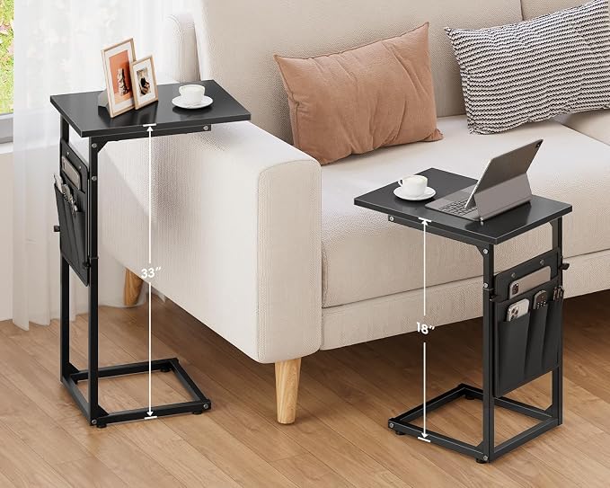 Vagusicc C-Shaped End Table, Small Side Table for Couch, Sofa Table Adjustable Height End Tables Living Room, Bedside Slide Under Couch Table for Sofa, TV Tray Table with Metal Frame for Bedroom,Black - Image 2