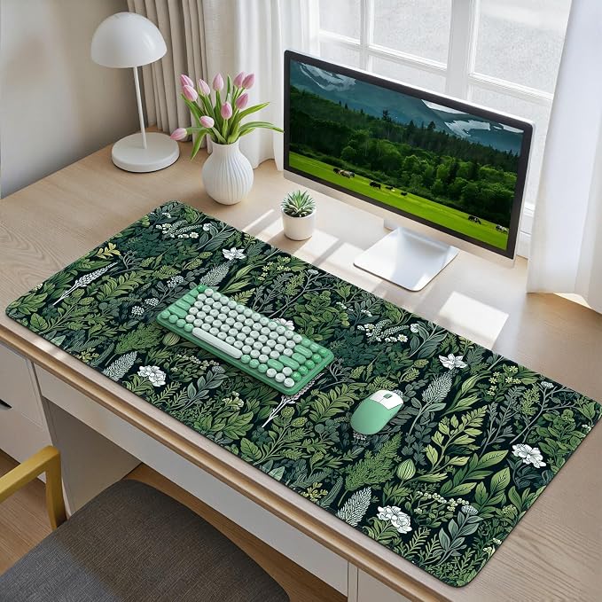 iCasso Desk Mat, Big Desk Pad,XXL Gaming Mouse Pad, Dark Green | 35.4x15.7in Mouse Pad for Desk Rubber Base Mousepad with Stitched Edges,Keyboard Mouse Mat - Image 7