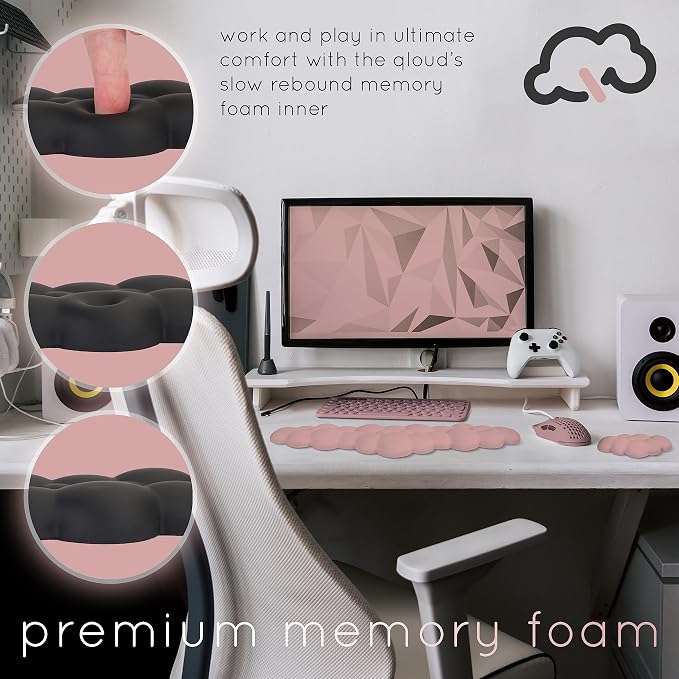 Pink Cloud Keyboard Wrist Rest – Create-ables Qloud Pink Wrist Rest for Computer Keyboard and Mouse, Ergonomic Memory Foam Wrist Pad with Non-Slip Base, Includes Cloud Mouse Pad - Image 5