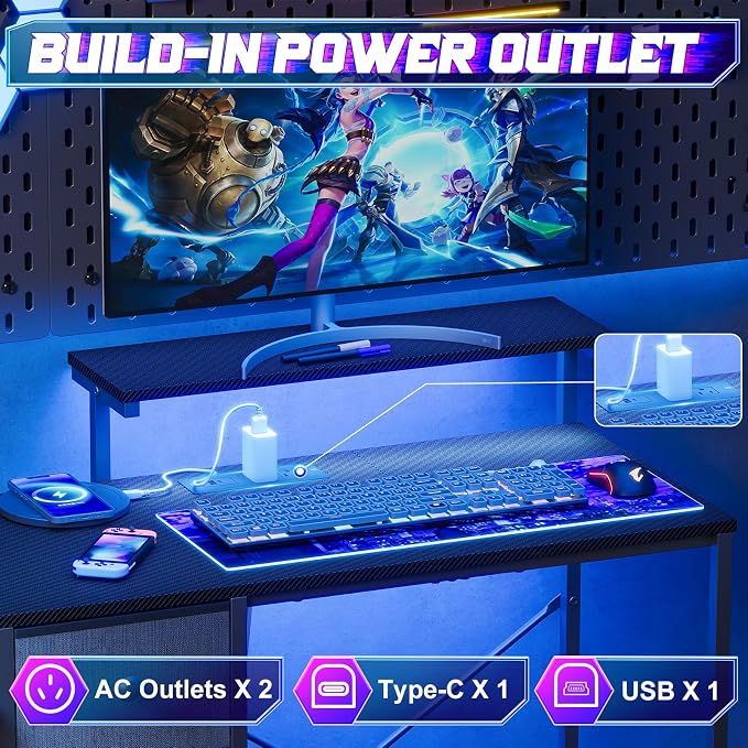 X-cosrack 33.5" Small Gaming Desk with LED Lights & Power Outlets, Drawers - Image 5