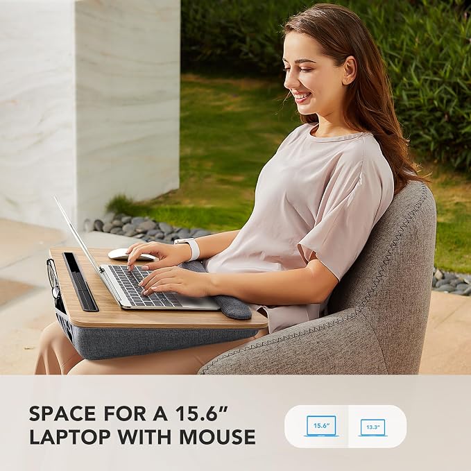 HUANUO Laptop Lap Desk with Cushion, Fit up to 17" Laptops, Woodgrain - Image 2