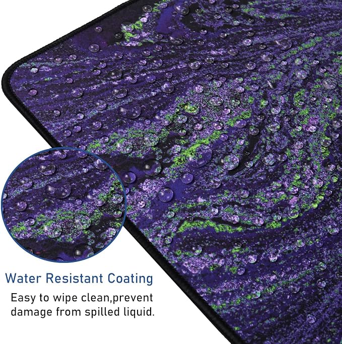 Large Mouse Pad with Stitched Edges, Durable Non-Slip Natural Rubber Base, Waterproof Computer Keyboard Pad Mat for Esports Pros/Gamer/Desktop/Office/Home - Purple Green - Image 4