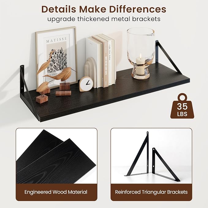 Axeman 30 Inch Floating Shelves, 10 Inch Deep Black Wall Shelves Set of 2 - Image 5