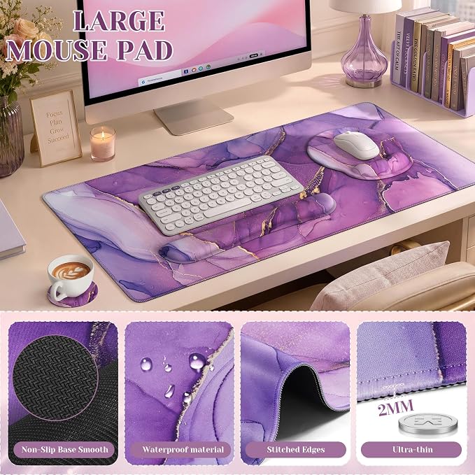 iCasso Purple Keyboard Mat 35.4"x15.7", Desk Blotter for Workspace - Image 6