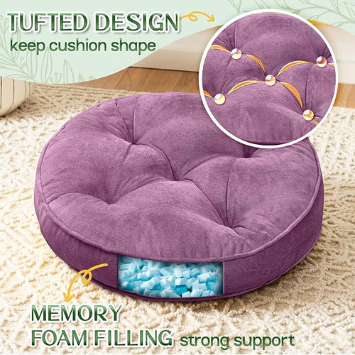 1 MIDDLE ONE Floor Pillow Set of 2, Memory Foam Meditation Cushion, Floor Cushions for Adults Sitting, Large Round Seat Cushions for Yoga, Living Room, 20x20 Inch (Round | Pearly Purple) - Image 2