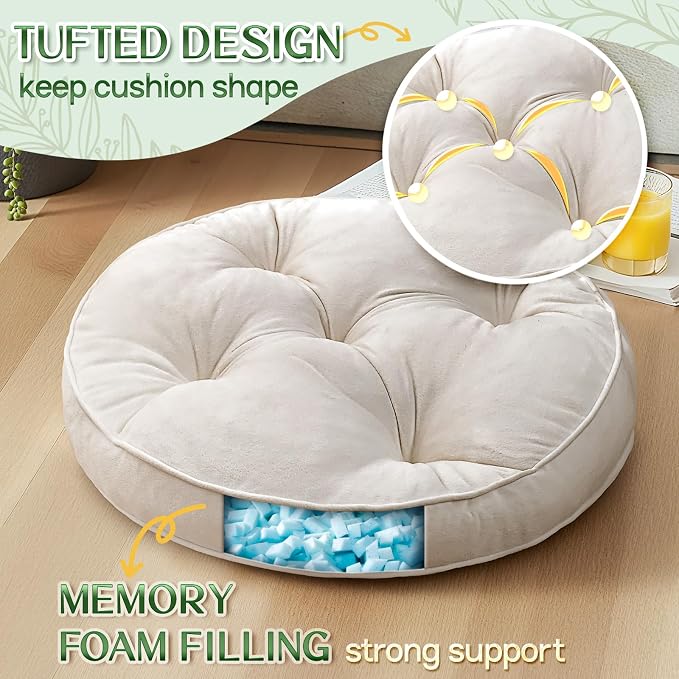 1 MIDDLE ONE Floor Pillow Set of 2, Memory Foam Meditation Cushion, Floor Cushions for Adults Sitting, Large Round Seat Cushions for Yoga, Living Room, 20x20 Inch (Round | Off-White) - Image 2
