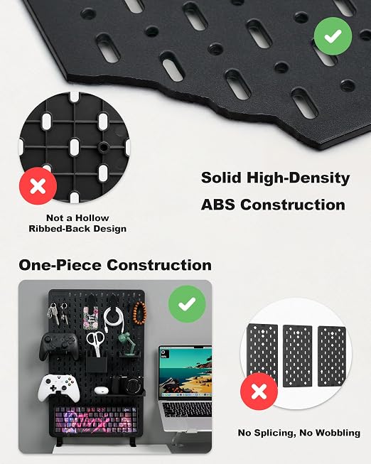 Clamp-On Desk Pegboard Organizer, 14 Accessories, Black | 14 Peg Board Accessories, Controller Holders, Keyboard Stand, Headphones Holder, Cable Storage for gaming setups, home office - Image 4