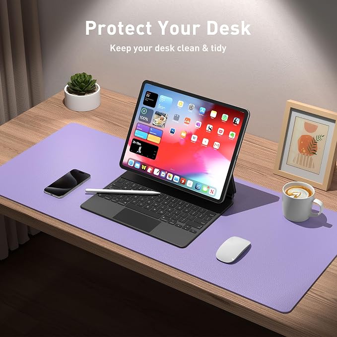 Aothia Faux Leather Desk Mat (Light Purple, 36" x 17") - Image 3