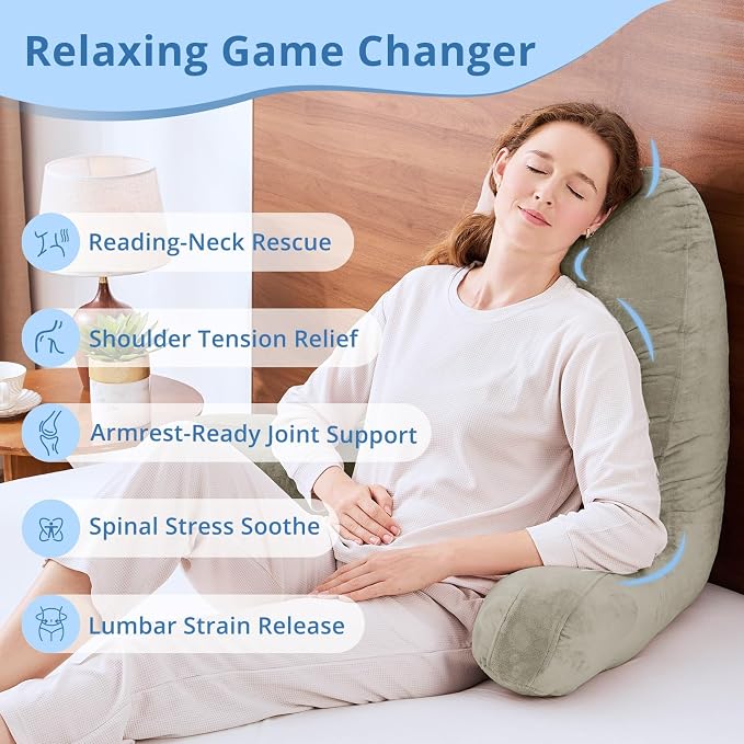 Sasttie Reading Pillow for Bed, Back Pillow for Sitting Up, Linen - Image 6