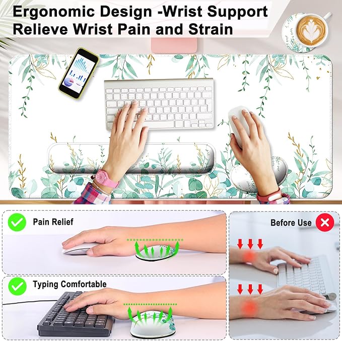4 in 1 Mouse Pad and Keyboard Wrist Rest,Large Desk Mat,Coaster Set-Tree - Image 2