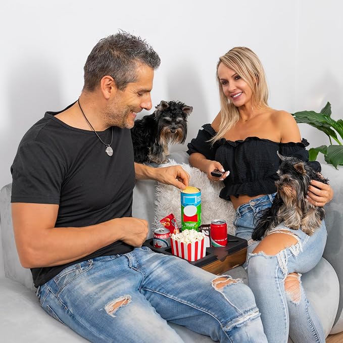 Silicone Couch Cup Holder Tray – Handy Silicone Acacia Couch Caddy with Cup Holder & Phone Stand – Waterproof Anti-Spill Snack & Bed Caddy Organizer Sofa Tray for Drinks, Snacks, & Remotes (Black) - Image 2
