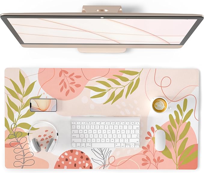 QiyI PU Leather Large Mouse Pad, 31.5" x 15.7", Minimalist Pink | Desk Décor Accessories, Extended Size, Waterproof & Easy to Clean, Smooth Surface, Non Slip Desk Organization by QIYI
