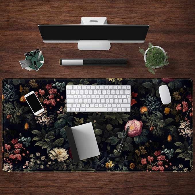 Black Vintage Desk Mat Desk Pad Large Mouse Pad for Desktop Laptop Keyboard | Mouse Pad Desktop Mat Pad with Non-Slip Base Vintage Computer Desk Mat for Woman Home Office Desk Decor 31.5 x 15.8 in - Image 4