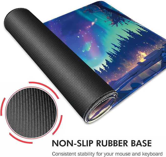 Galdas Mouse Pad for Gaming,Aurora Background Pattern XXL XL Large Mouse Mat Long Extended Mousepad Desk Mat Non-Slip Rubber Mice Pads Stitched Edges Thin (31.5 x 11.8 x 0.12 Inches) - Image 5