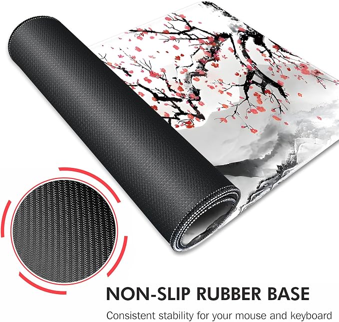 Galdas Mouse Pad for Gaming, Japanese Desk Mat,XXL XL Large Mouse Mat Long Extended Mousepad Non-Slip Rubber Mice Pads Stitched Edges Thin (31.5 x 11.8 x 0.12 Inches) Ink and Wash - Image 5