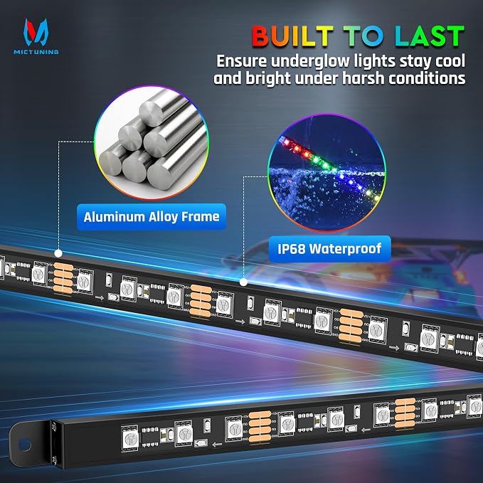MICTUNING 8Pcs N8+ Chasing Color RGB+IC Underglow Neon Accent Strip Lights, 12V Multi DreamColor Music Soundsync Exterior Underbody Lights for Car, Wireless App & Remote Control, 2 Years Warranty - Image 3