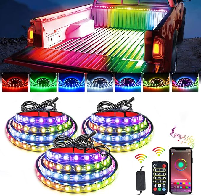Nilight Truck Bed Light Strip RGB-IC LED Bar 3PCS 60 inch Cargo Lighting by Nilight