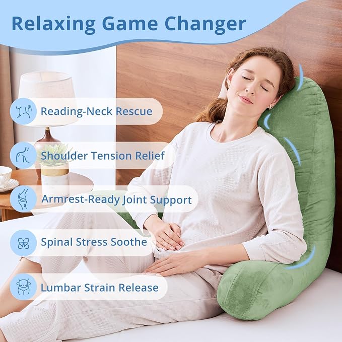 Sasttie Reading Pillow for Bed, Back Pillow for Sitting Up, Sage Green - Image 6