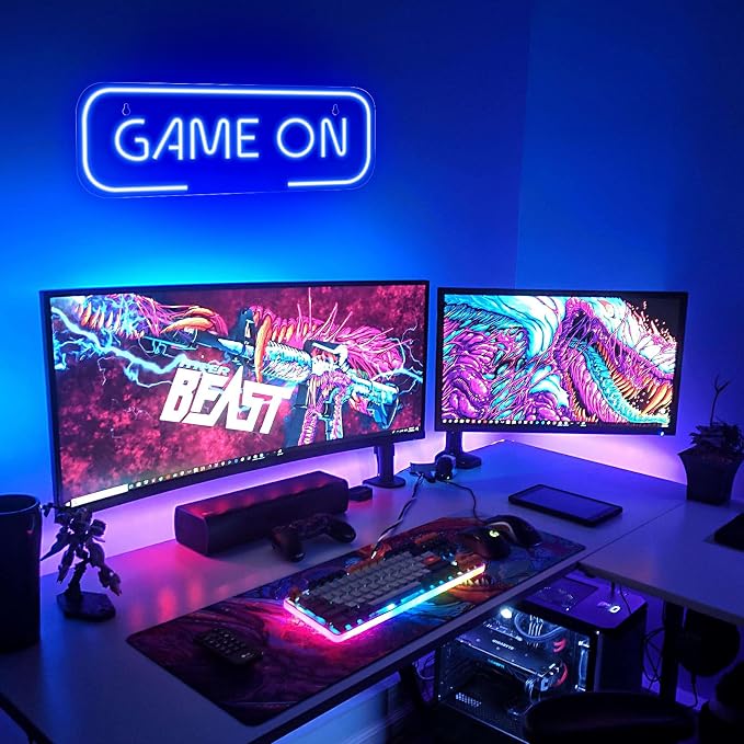 Kavaas Gaming Neon Sign, Game On Neon Sign for Game Room Decor - LED Game Neon Sign for Teen Boy Room Decor, Gamer Wall Decor - Best Gamer Gifts for Boys, Kids (Blue) - Image 2